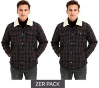 Chaqueta camisera de cuadros con pelo sintético (paquete económico de 2) para hombre, moderna camisa de manga larga, 957592, negro/gris/rojo