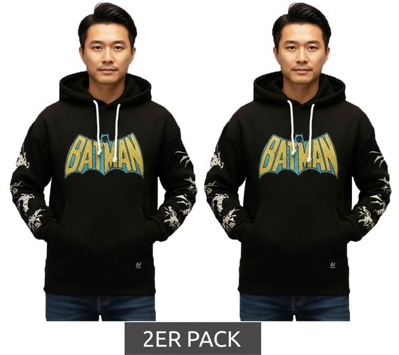 2er Sparpack RE:COVERED X DC Herren Kapuzen-Pullover mit BATMAN Logo Baumwoll-Hoody Langarm-Shirt RCWARN554 Schwarz
