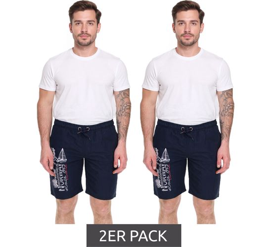 Confezione da 2 boxer da bagno da uomo GEOGRAPHICAL NORWAY Quara con stampa del logo, pantaloncini da bagno con tasche, pantaloncini da bagno 001 Blu navy