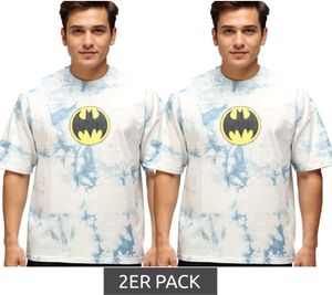 2er Sparpack RE:COVERED X DC Herren T-Shirt BATMAN Split Baumwoll-Shirt im Batik-Design Rundhals-Shirt RCWARN553 Grau