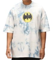 Camiseta RE:COVERED X DC para hombre, BATMAN, de algodón dividido, con diseño tie-dye, cuello redondo, RCWARN553 gris