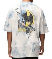 Camiseta RE:COVERED X DC para hombre, BATMAN, de algodón dividido, con diseño tie-dye, cuello redondo, RCWARN553 gris