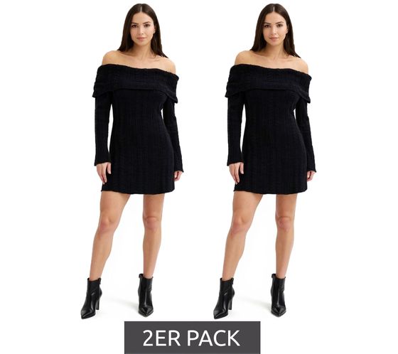 Vestido de punto para mujer con escote Bardot y hombros descubiertos, 970506 Negro