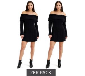 Women's Knit Dress with Bardot Neckline, Off-the-Shoulder Mini Dress, 970506 Black