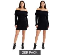 Robe en maille pour femme avec décolleté Bardot, mini-robe à épaules dénudées, 970506 Noir