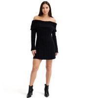 Robe en maille pour femme avec décolleté Bardot, mini-robe à épaules dénudées, 970506 Noir