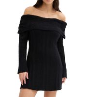 Robe en maille pour femme avec décolleté Bardot, mini-robe à épaules dénudées, 970506 Noir