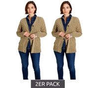 Cárdigan DELMAO para mujer, Chaqueta de punto trenzado atemporal con lazo, Beige oscuro, 82380451