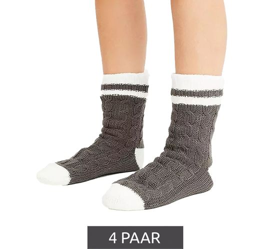 4 Pares de Calcetines Pantuflas para Mujer, Calcetines Cálidos de Invierno, Calcetines Casuales, Calcetines Pantuflas, Calcetines de Punto Abrigados, 927387 Gris/Blanco