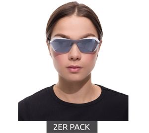 Pack de 2 gafas de sol Adidas para mujer: de espejo, para playa, con lentes rectangulares, sin montura y con el logotipo de la marca, categoría de filtro 2, para vacaciones EW3511 Blanco/Azul/Plata
