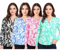Blusa de verano ZWILLINGSHERZ para mujer con estampado de hojas, camisa de algodón de manga larga 33229, verde, negro, rosa o azul