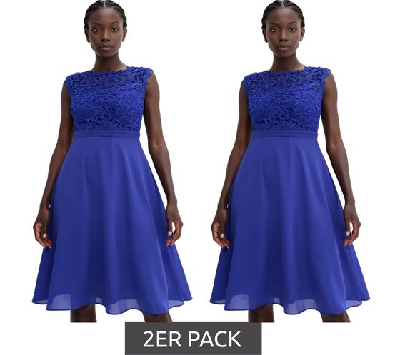 Pack de 2 vestidos de noche de ensueño para mujer con precioso encaje y ribete de crochet, minivestido 931026, azul