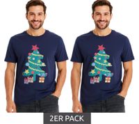 Pack de 2 camisetas navideñas para hombre, de algodón, de verano, de manga corta, 951021, azul oscuro