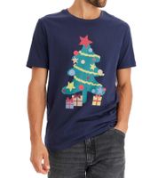 Pack de 2 camisetas navideñas para hombre, de algodón, de verano, de manga corta, 951021, azul oscuro