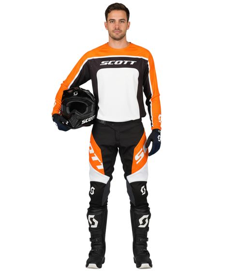Maglia da motocross SCOTT Jersey 350 da uomo, maglia da bici a maniche lunghe con fori di ventilazione, 285584 1042 Bianco/Nero/Arancione