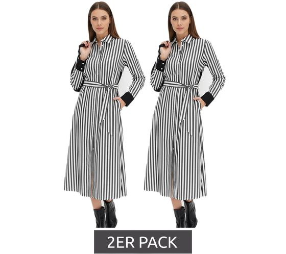 Pack de 2 vestidos midi clásicos para mujer, vestido camisero con diseño de rayas, vestido de algodón 934129, blanco y negro