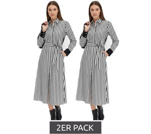 Pack de 2 vestidos midi clásicos para mujer, vestido camisero con diseño de rayas, vestido de algodón 934129, blanco y negro