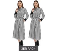 Lot de 2 robes midi classiques pour femme, robe chemise à rayures, robe en coton 934129, noir/blanc