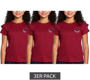 3er Pack DELMAO Kinder T-Shirt für Mädchen mit Rüschen an den Ärmeln Baumwoll-Shirt Sommer-Shirt Sparpack 71790542 Rot