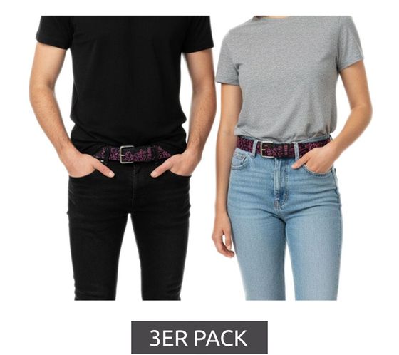3er Pack HIM Gürtel Echtleder-Gürtel mit Band-Schriftzug stylischer Freizeit-Gürtel Länge 110cm Sparpack Schwarz/Lila 