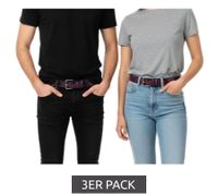 Pack de 3 cinturones HIM: Cinturones de piel auténtica con inscripción de la banda, elegante cinturón informal, negro/morado