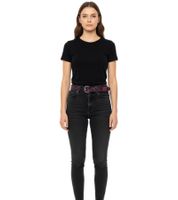 Pack de 3 cinturones HIM: Cinturones de piel auténtica con inscripción de la banda, elegante cinturón informal, negro/morado