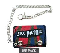 Cartera de los Sex Pistols con el logo de la banda punk rock, azul/roja