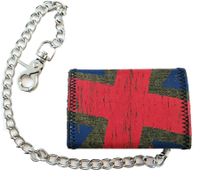 Cartera de los Sex Pistols con el logo de la banda punk rock, azul/roja