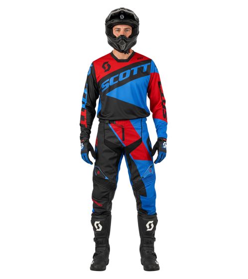 Pantaloni da motocross SCOTT Eco Track da uomo, abbigliamento sportivo con rinforzo in pelle nella zona del ginocchio, 418587 7698, nero/blu/rosso