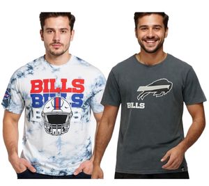 T-shirt RE:COVERED X NFL pour homme, col rond en coton, imprimé logo Buffalo Bills, gris ou bleu/blanc tie-dye