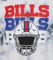 Camiseta RE:COVERED X NFL para hombre, cuello redondo de algodón con estampado de letras del logo de los Buffalo Bills en gris o azul/blanco tie-dye