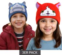Yo-kai Watch Jibanyan or Robonyan Beanie, Knitted Hat with Ears, Orange/Pink or Blue
