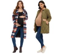 Manteau 2 en 1, Manteau Femme, Vêtements de Maternité, Veste de Grossesse, Veste de Transition, Carreaux Bleu/Rouge/Beige ou 936631 Vert