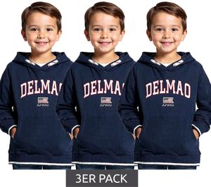 3er Sparpack DELMAO Kinder Baumwoll-Pullover mit Kapuze und großem Frontlogo Langarm-Shirt 65583222 Blau