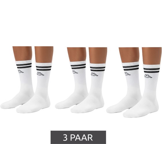3 pares de calcetines de tenis Kappa, calcetines de algodón con estampado de la marca, calcetines para uso diario, 371E7JW A00 blanco