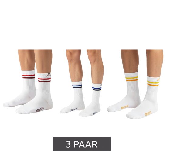 3 paia di calzini da tennis Kappa, calzini in cotone con logo Kappa, calzini per tutti i giorni, 371F4ZW A01 Bianco