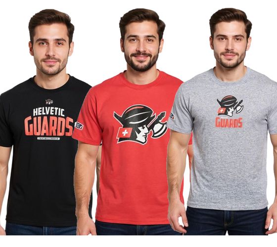 Camiseta estampada para hombre de la Liga Europea de Fútbol, ​​de la Guardia Helvética, en gris, rojo o negro.