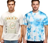 T-shirt da uomo RE:COVERED X NFL Miami Dolphins con stampa frontale, maglietta in cotone, RCNFL, bianco-écru o blu tie-dye