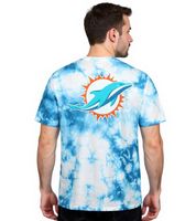 T-shirt da uomo RE:COVERED X NFL Miami Dolphins con stampa frontale, maglietta in cotone, RCNFL, bianco-écru o blu tie-dye