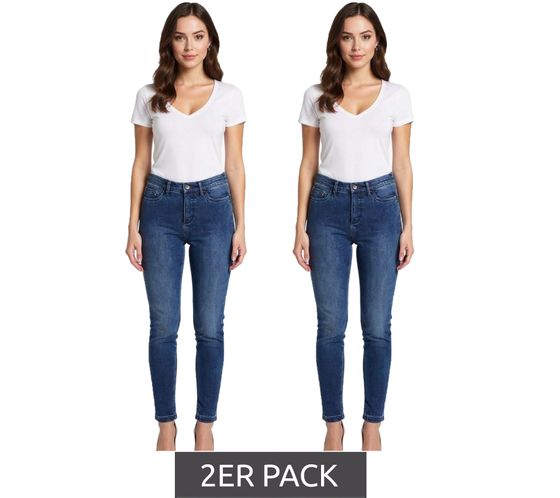 Lot de 2 jeans slim femme 4 poches avec taille élastique, 956723 Bleu