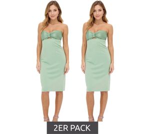 2er Sparpack schulterfreies Damen Mini-Kleid schmal geschnittenes Bandeau-Kleid mit Cut Outs 941431 Grün