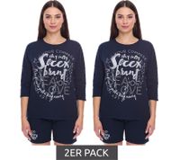2-pack SOCCX by Carina Women's Oversized Crew Neck Sweatshirt, Everyday Sweater SCU-2100-3772 Blue