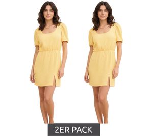 2er Sparpack kurzes Damen Shirt-Kleid aus strukturiertem Crêpe Jersey-Kleid Sommer-Kleid 909338 Gelb