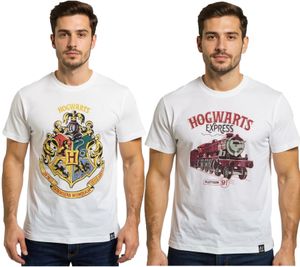 Camiseta RE:COVERED X Harry Potter para hombre, de algodón, blanca, con las casas de Hogwarts o el Expreso de Hogwarts