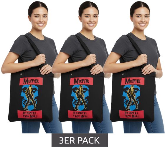 3er Sparpack MISFITS Teenager from Mars Punkrock-Band Tote Bag Damen und Herren Schultertasche wendbar LT114889MISO 35x32 cm LT114889MISO Schwarz/Bunt
