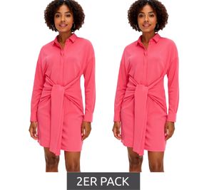 2-pack of stylish women's mini dresses, summer dresses with a shirt collar and batwing sleeves, 934479 Pink