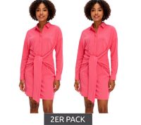 2er Sparpack stylisches Damen Mini-Kleid Sommer-Kleid mit Hemdkragen und Fledermausärmeln 934479 Pink