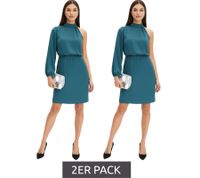 2er Sparpack Stilvolles Damen One-Shoulder-Kleid aus glänzendem Satin Midi-Kleid 925469 Grün