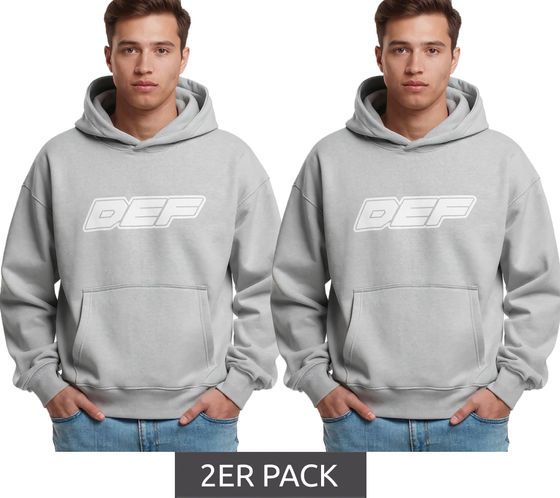 2er Sparpack DEF MERCH Hoodie für Herren mit Kängurutasche Kapuzen-Pullover mit großem Print Souvenir Mikrochip Grau