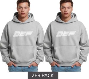 Felpa con cappuccio da uomo DEF MERCH, confezione da 2, con tasca a marsupio e grande stampa Souvenir Microchip, grigia